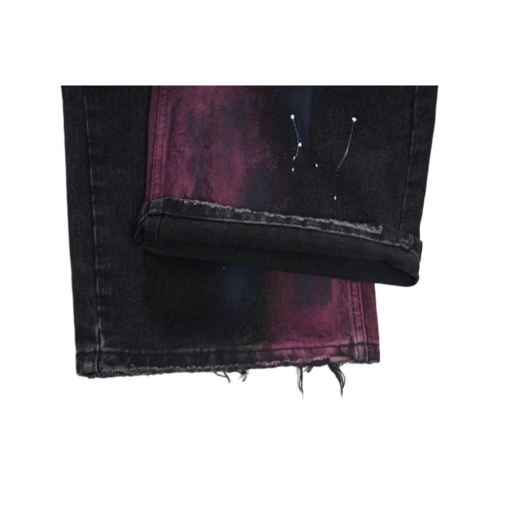 Black Purple Splash Rivet Wide - Leg Jeans - Thrashink