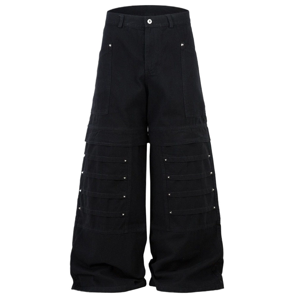 Black Studded Wide - Leg Cargo Jeans - Thrashink