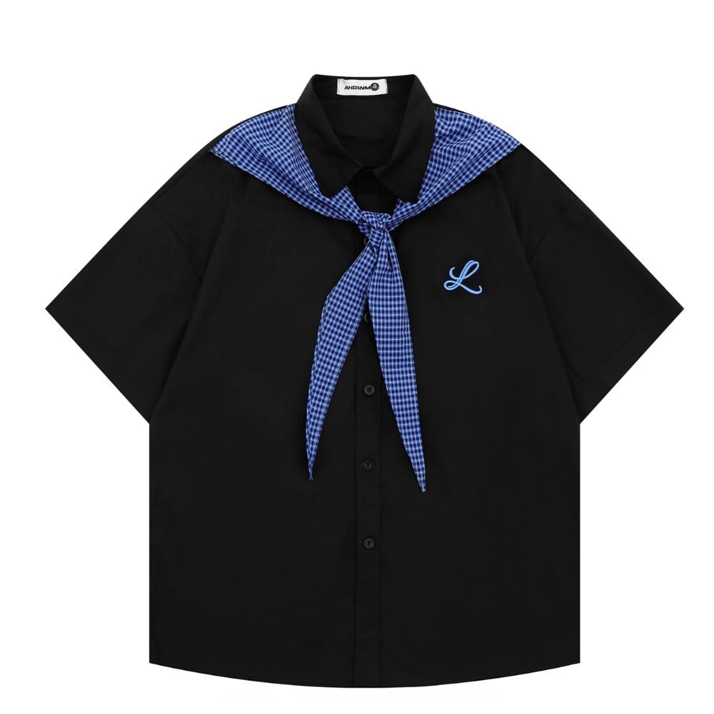 Blue Gingham Cravat Shirt - Thrashink