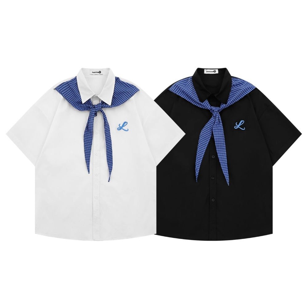 Blue Gingham Cravat Shirt - Thrashink