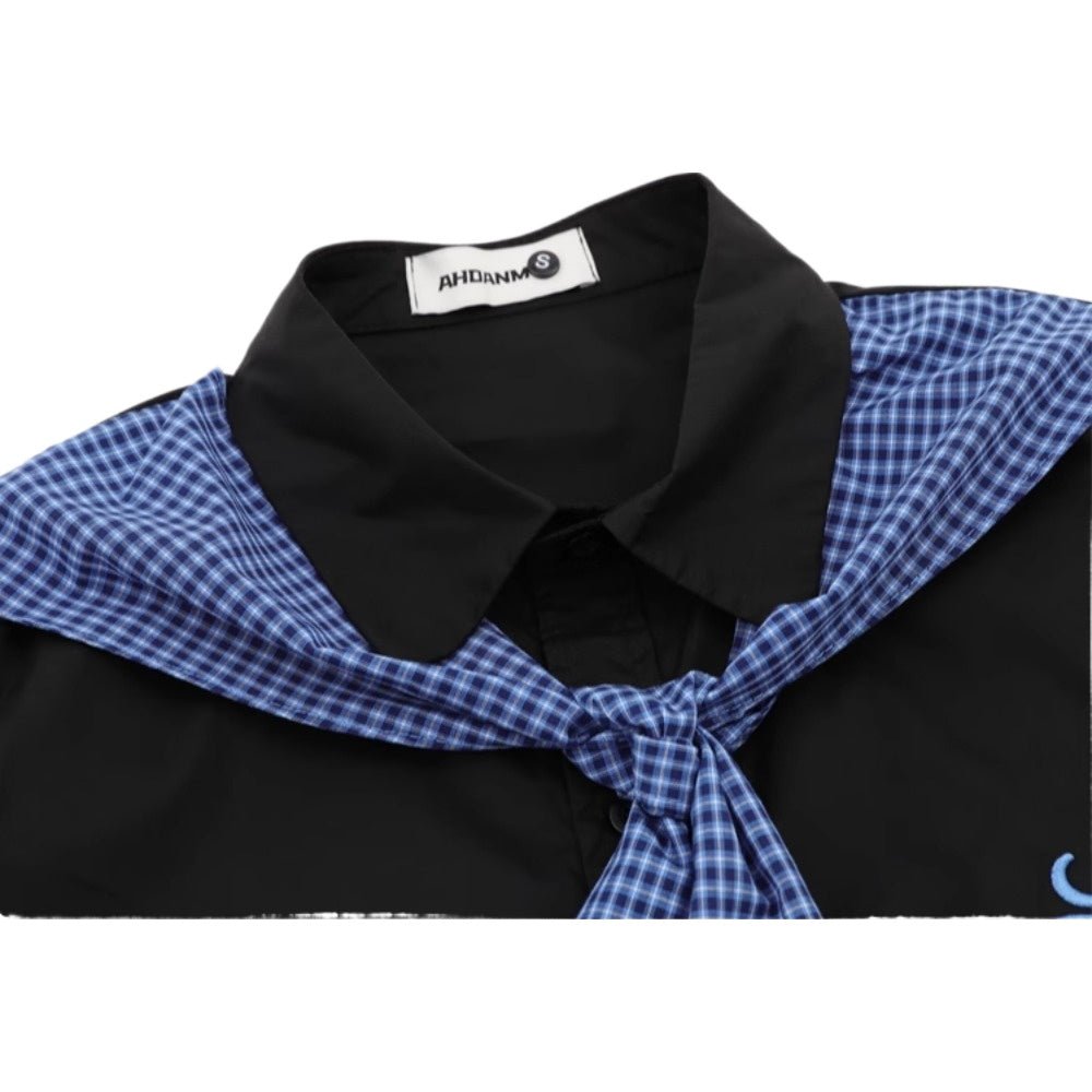 Blue Gingham Cravat Shirt - Thrashink