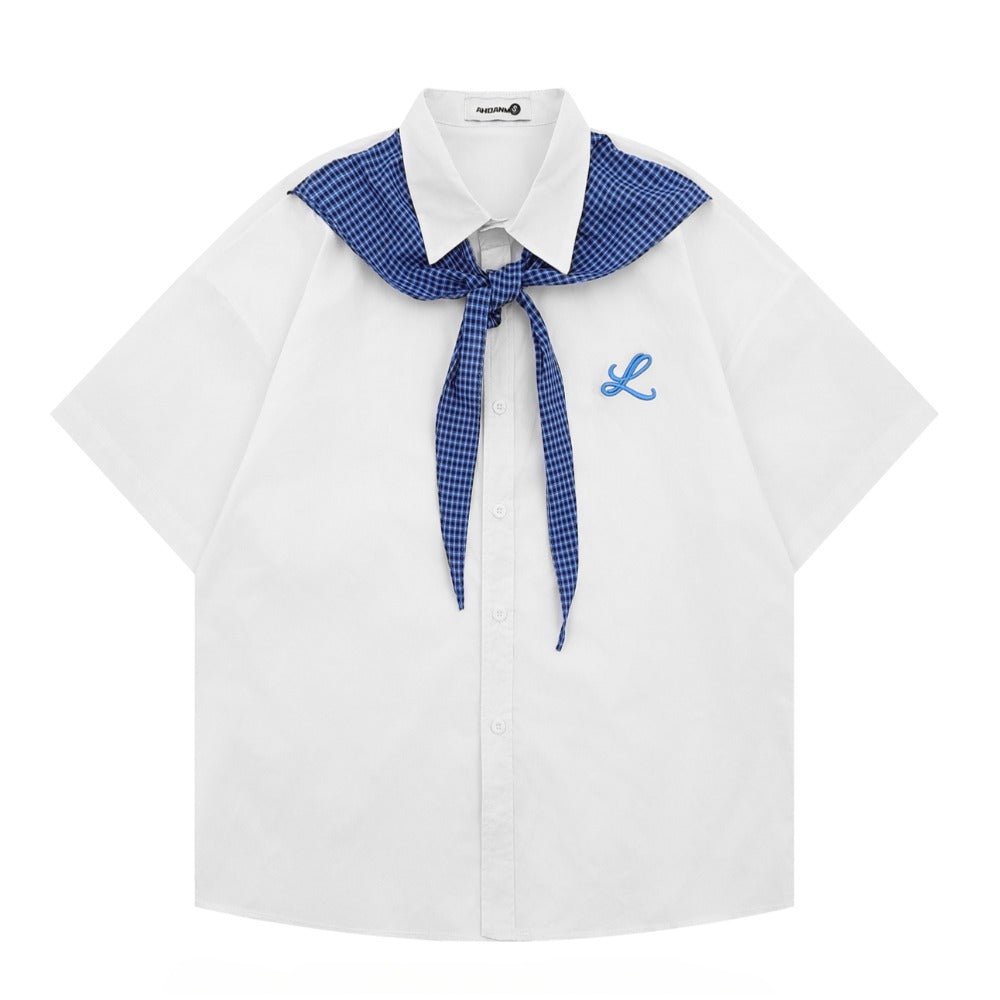 Blue Gingham Cravat Shirt - Thrashink