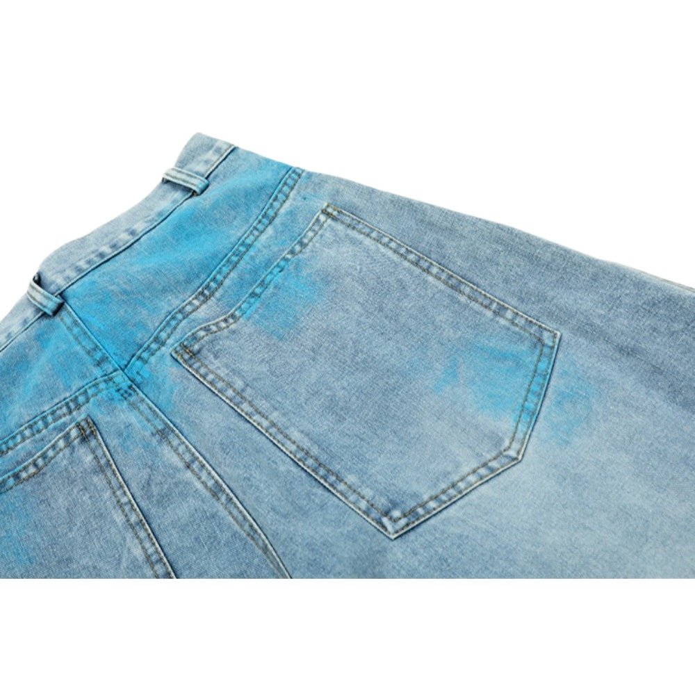 Blue Paint Spray - dyed Washed Distressed Jeans - Thrashink
