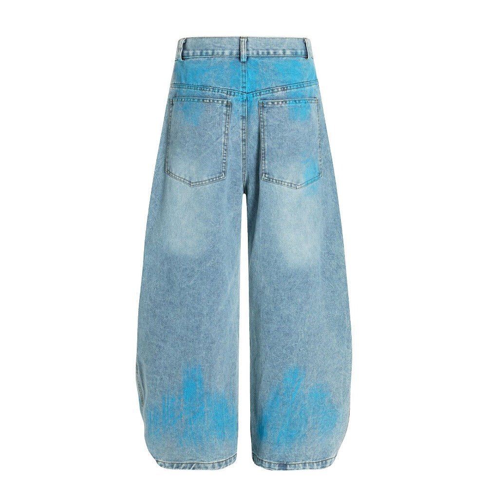 Blue Paint Spray - dyed Washed Distressed Jeans - Thrashink