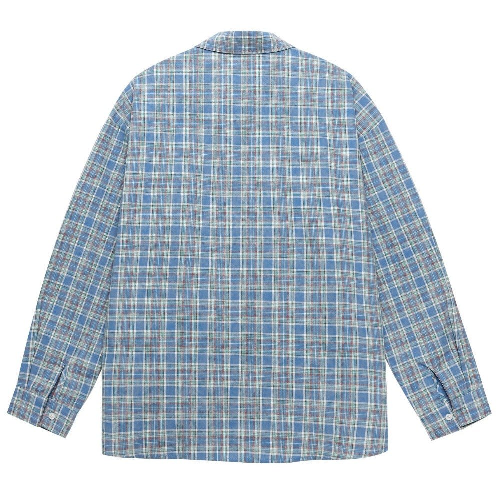 Blue Plaid Star Embroidered Shirt - Thrashink