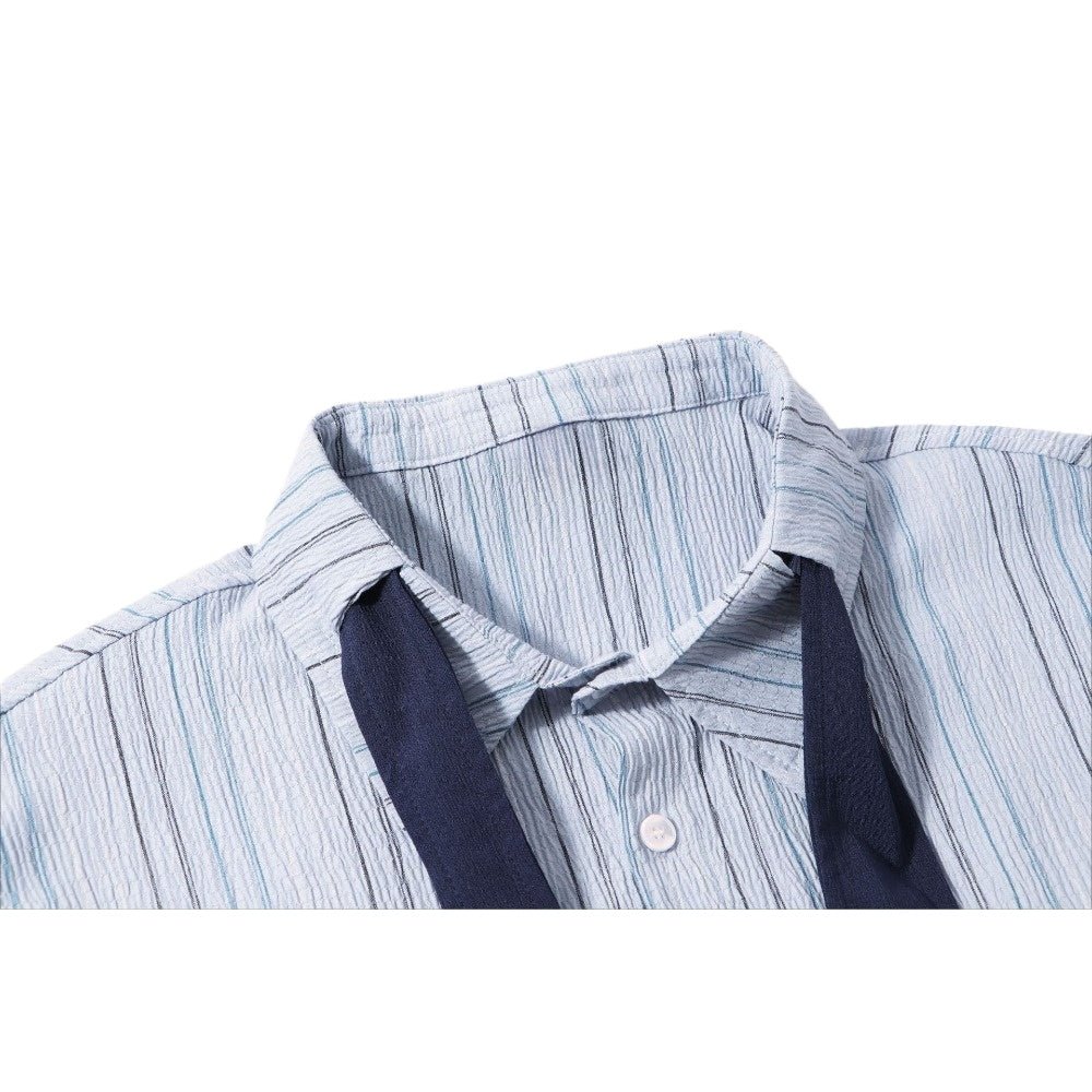 Blue Stripes Tie Accented Shirt - Thrashink