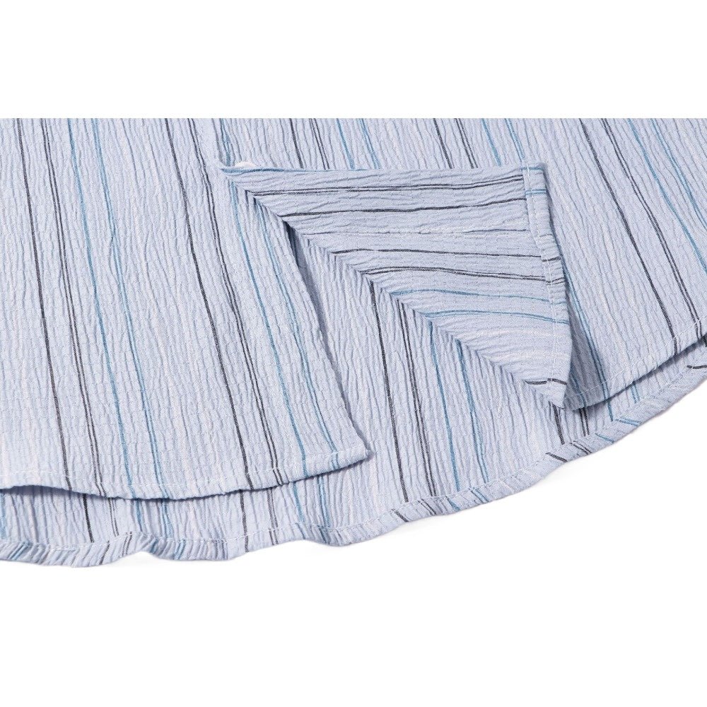 Blue Stripes Tie Accented Shirt - Thrashink
