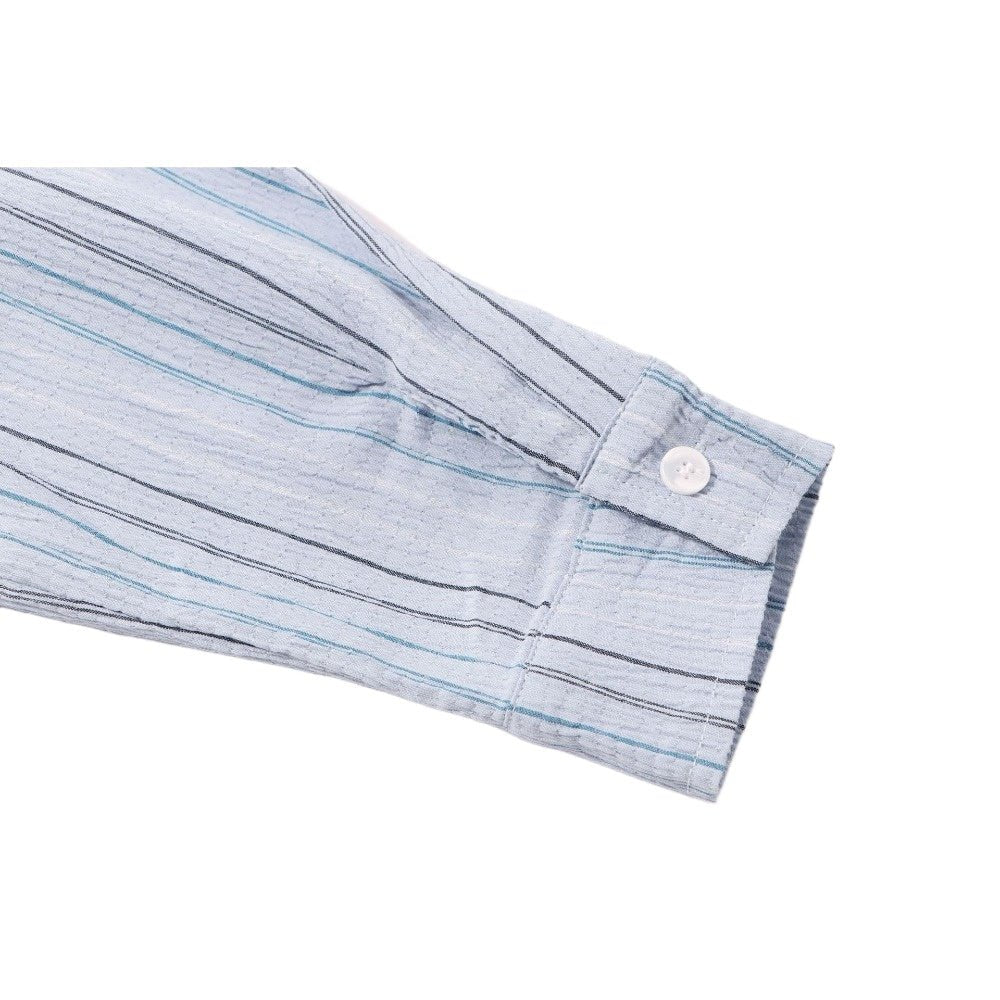 Blue Stripes Tie Accented Shirt - Thrashink