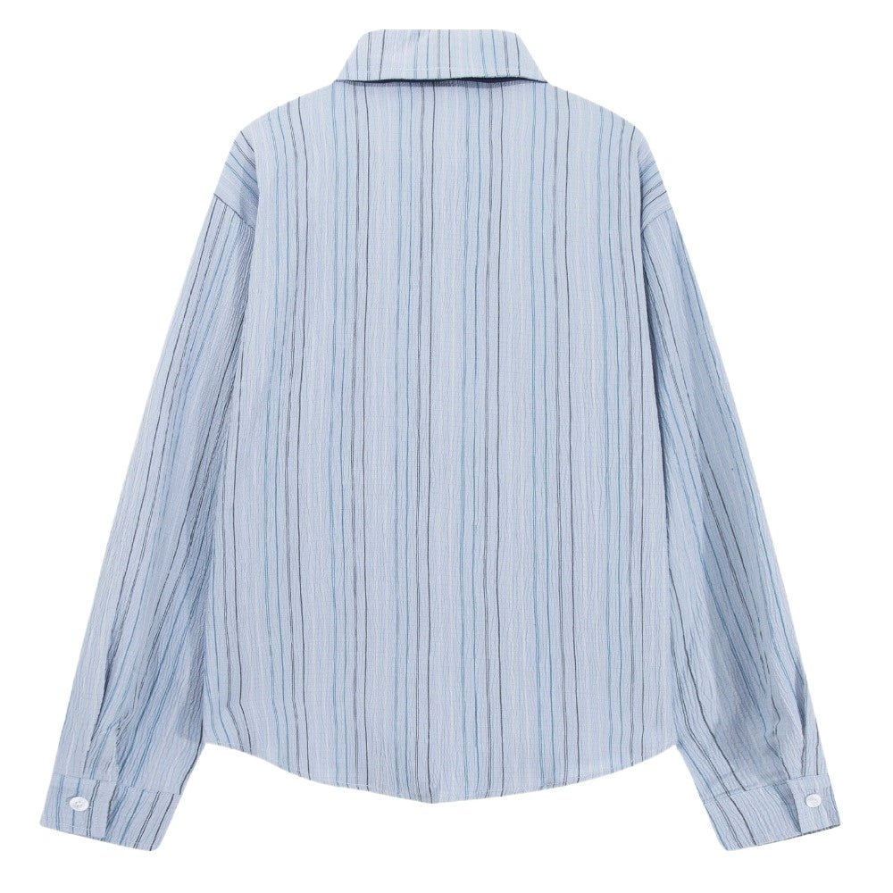 Blue Stripes Tie Accented Shirt - Thrashink