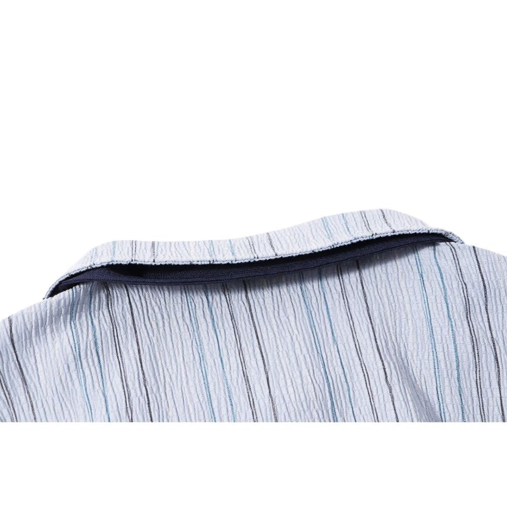 Blue Stripes Tie Accented Shirt - Thrashink