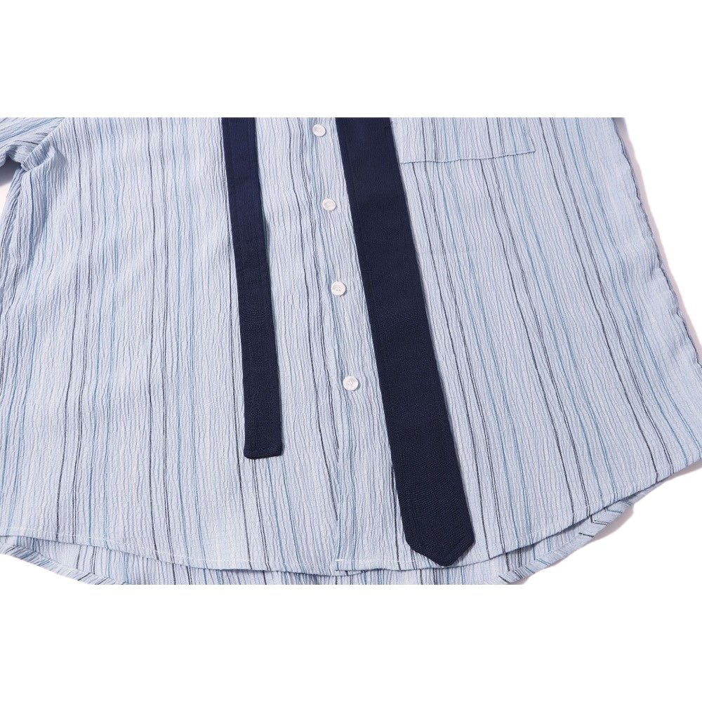 Blue Stripes Tie Accented Shirt - Thrashink