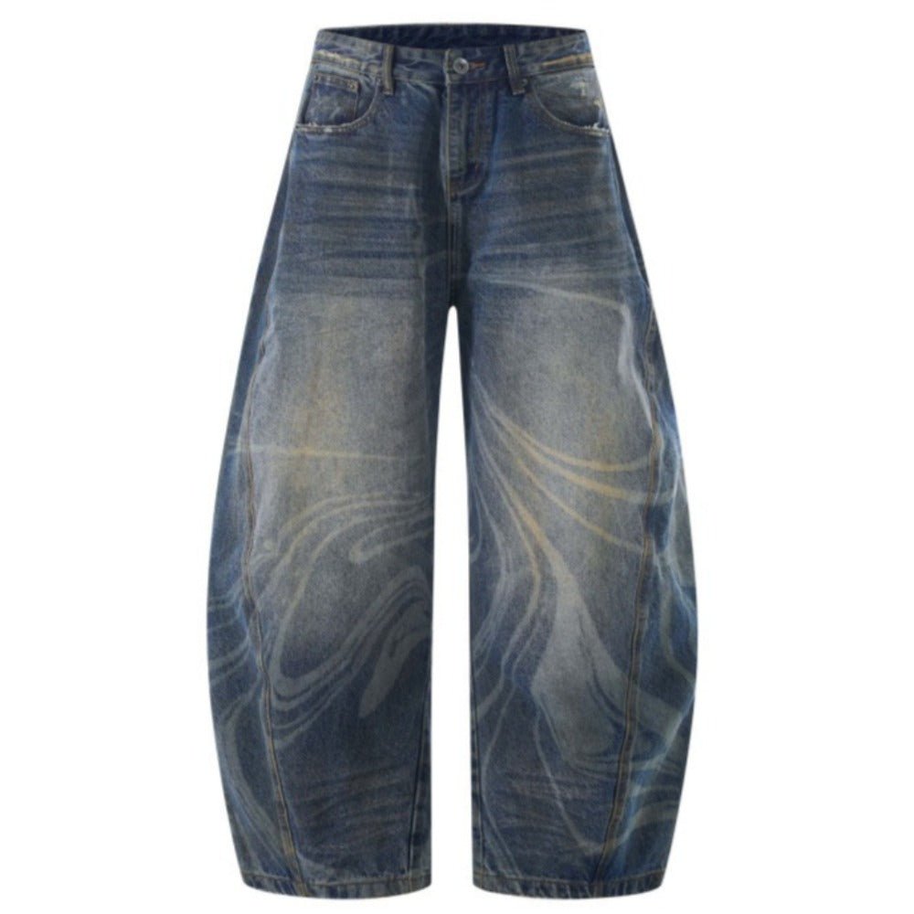 Blue Washed Ripple Wide - Leg Jeans - Thrashink