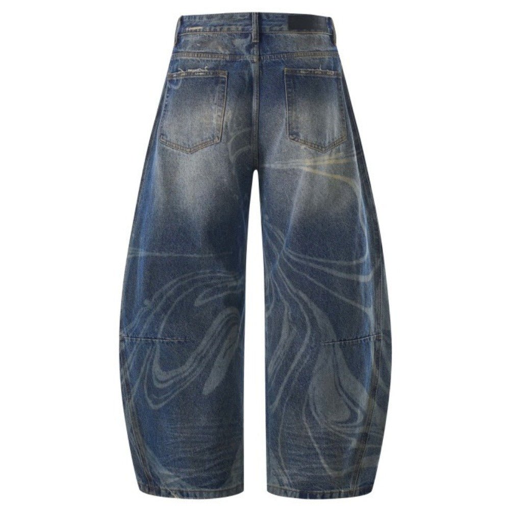 Blue Washed Ripple Wide - Leg Jeans - Thrashink