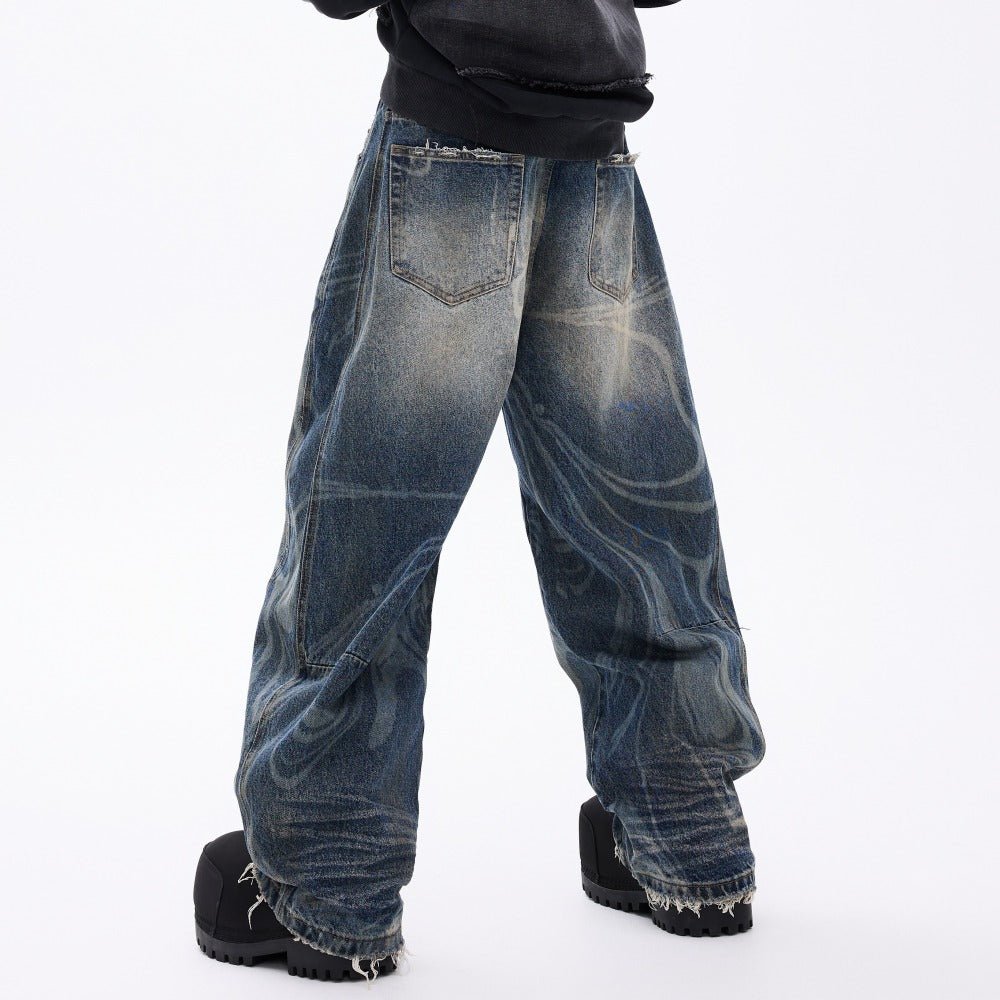 Blue Washed Ripple Wide - Leg Jeans - Thrashink