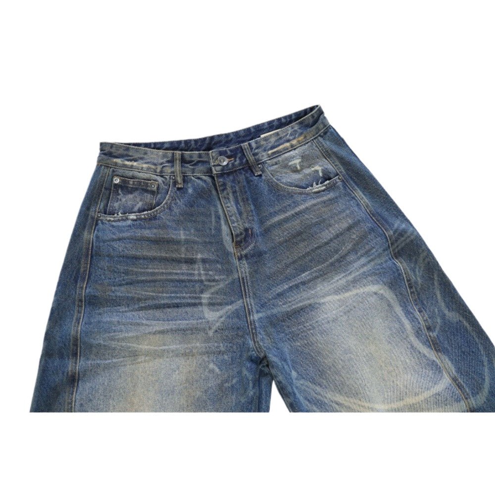 Blue Washed Ripple Wide - Leg Jeans - Thrashink