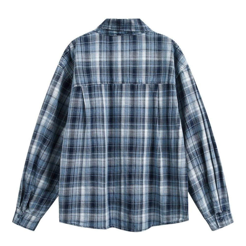 Blue & White Plaid Splatter Shirt - Thrashink
