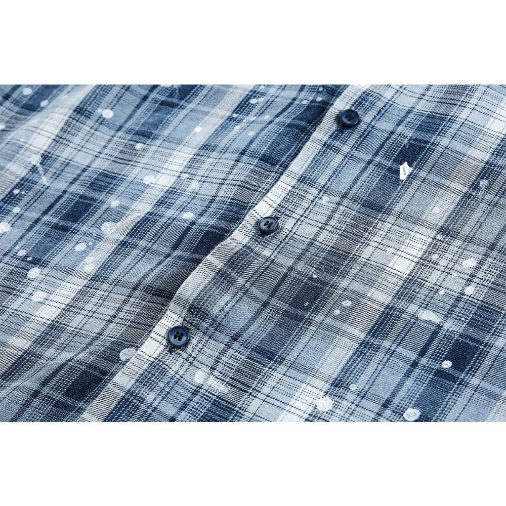 Blue & White Plaid Splatter Shirt - Thrashink