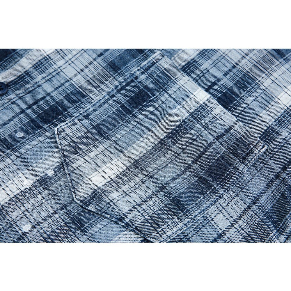 Blue & White Plaid Splatter Shirt - Thrashink
