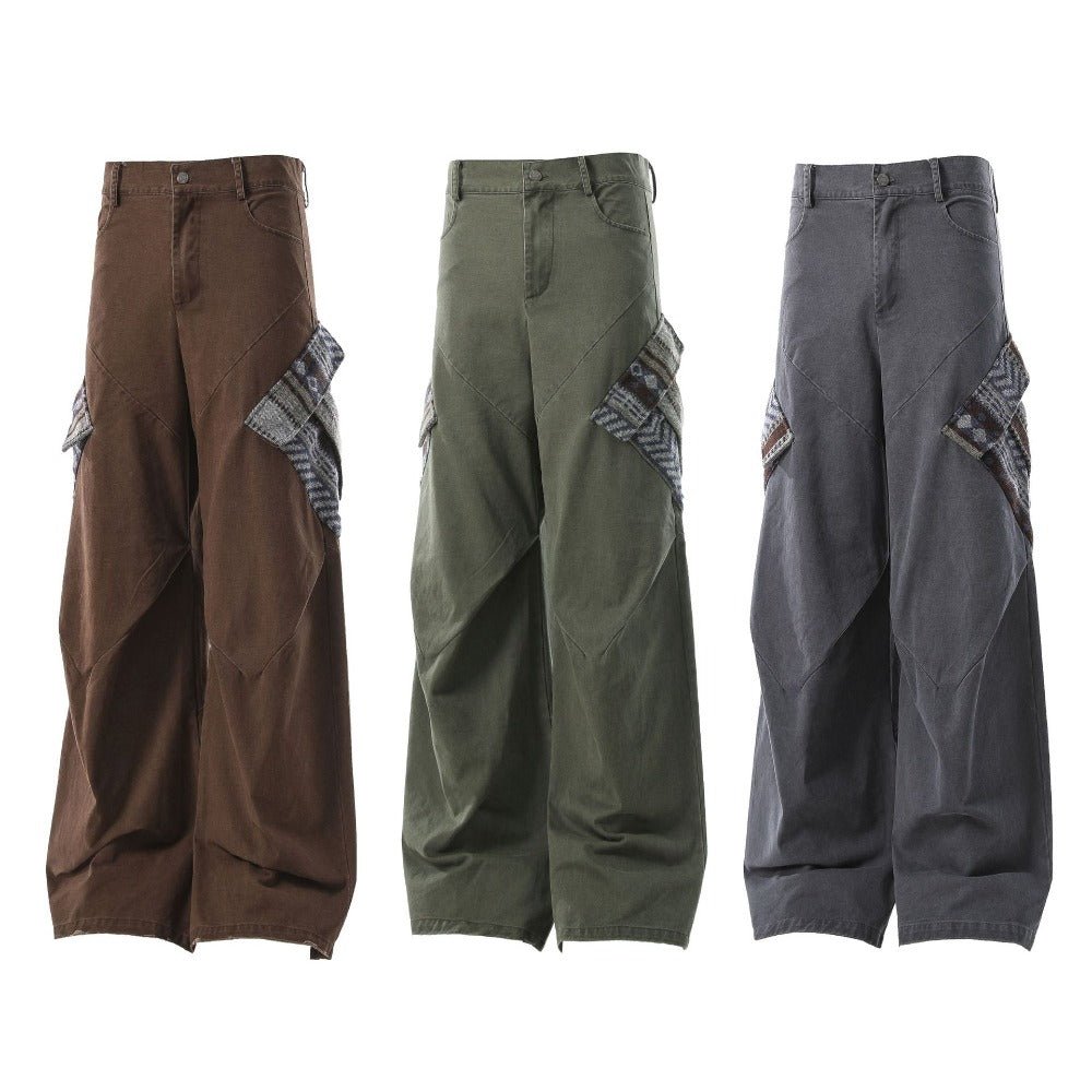 Boho Patchwork Wide - Leg Cargo Pants - Thrashink