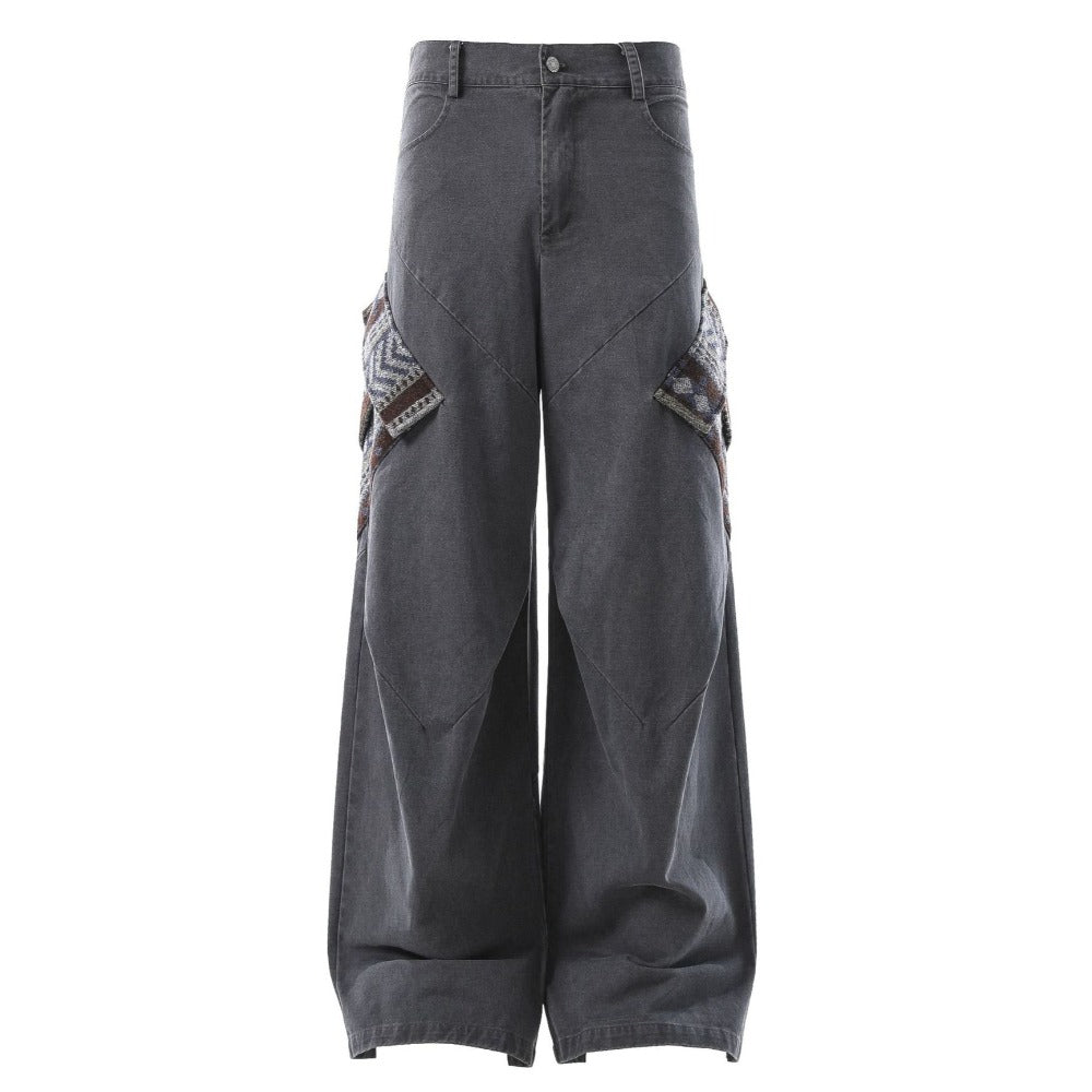 Boho Patchwork Wide - Leg Cargo Pants - Thrashink
