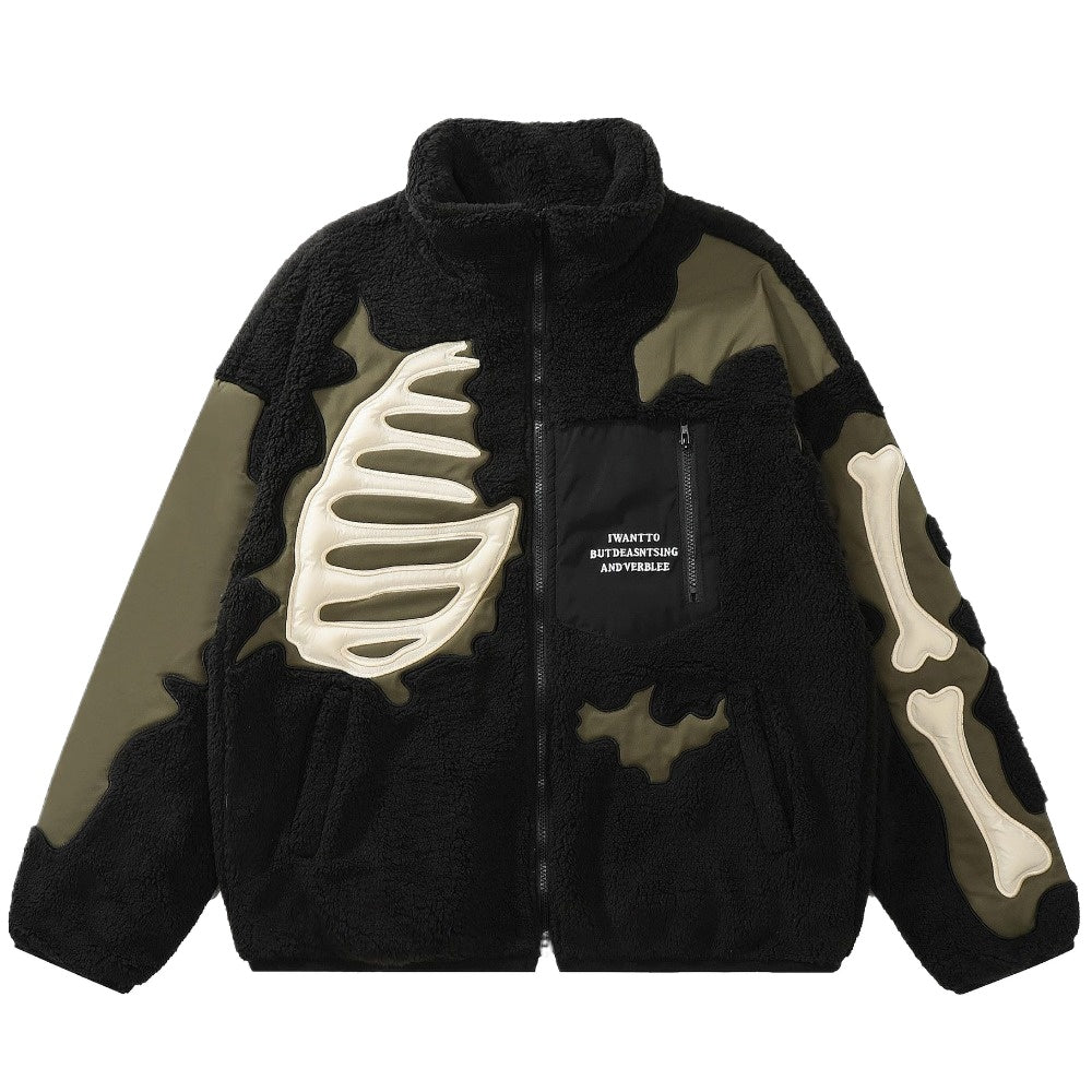 Bone Patchwork Fleece Padded Jacket - Thrashink