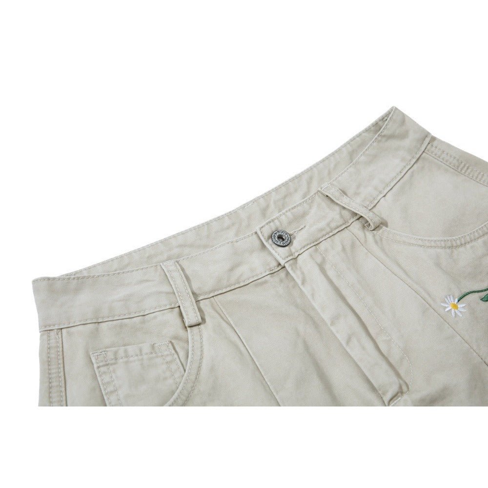 Botanical Embroidered Wide - Leg Jeans - Thrashink