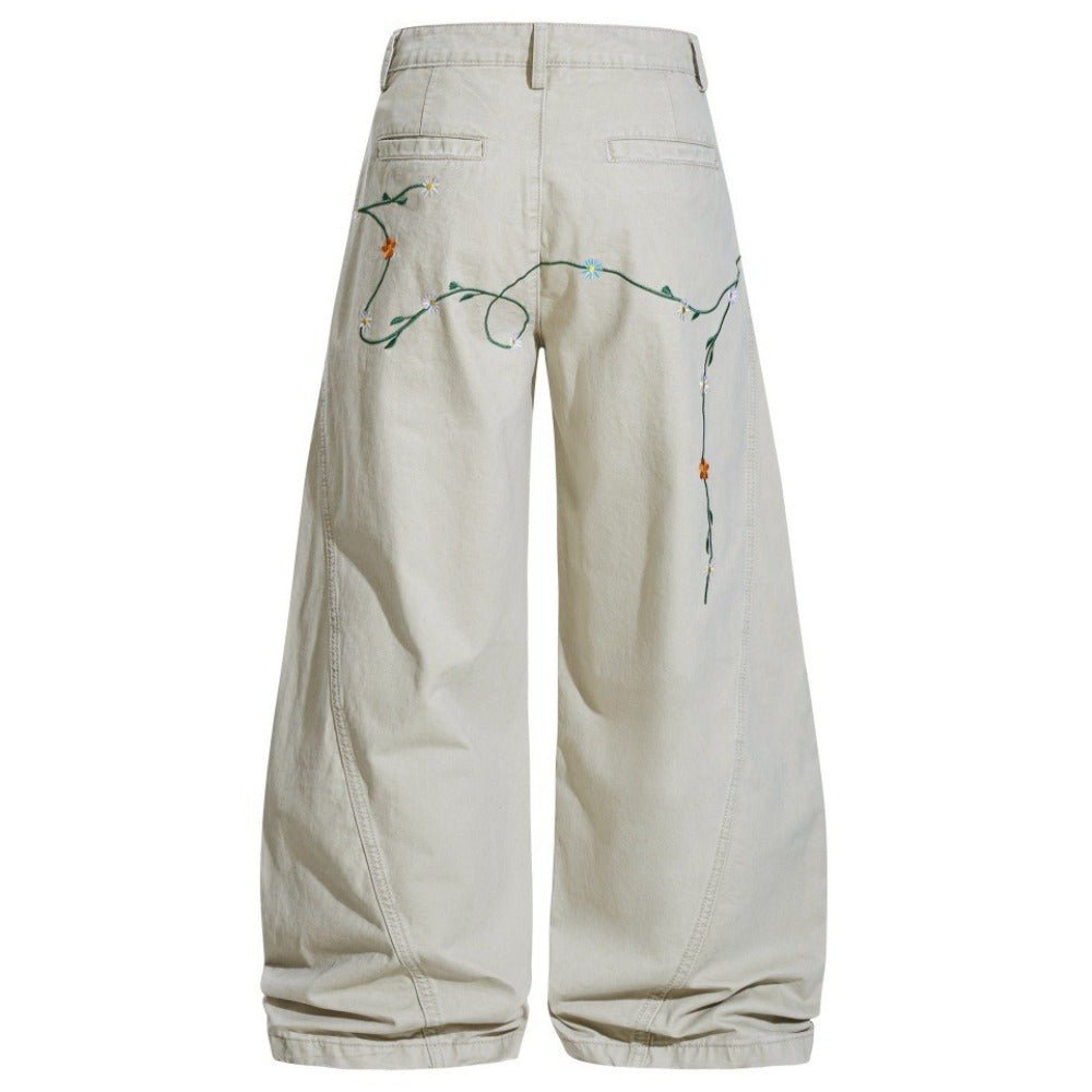 Botanical Embroidered Wide - Leg Jeans - Thrashink