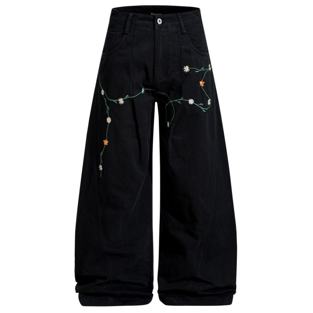 Botanical Embroidered Wide - Leg Jeans - Thrashink