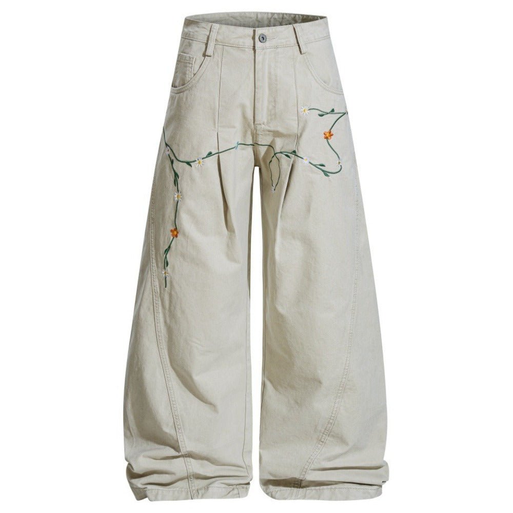Botanical Embroidered Wide - Leg Jeans - Thrashink