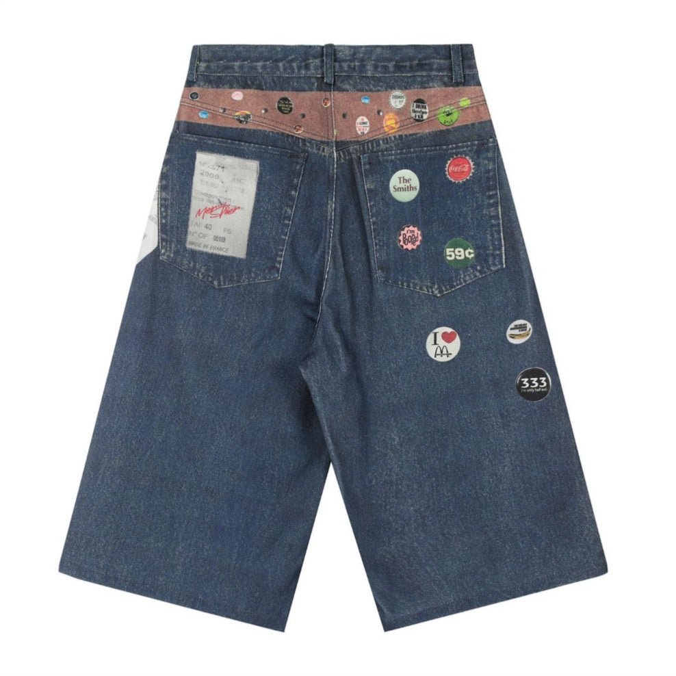 Bottle Cap & Waistband Printed Shorts - Thrashink