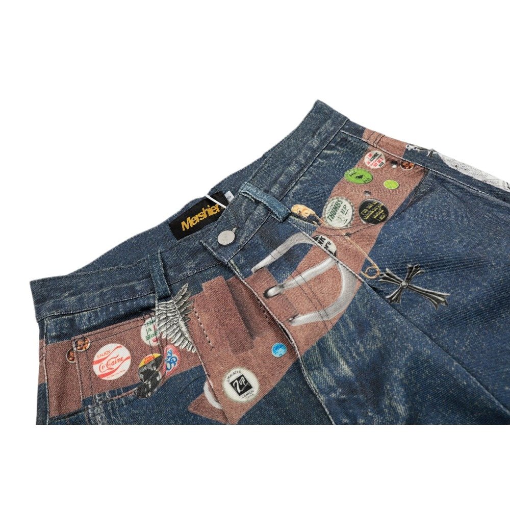 Bottle Cap & Waistband Printed Shorts - Thrashink