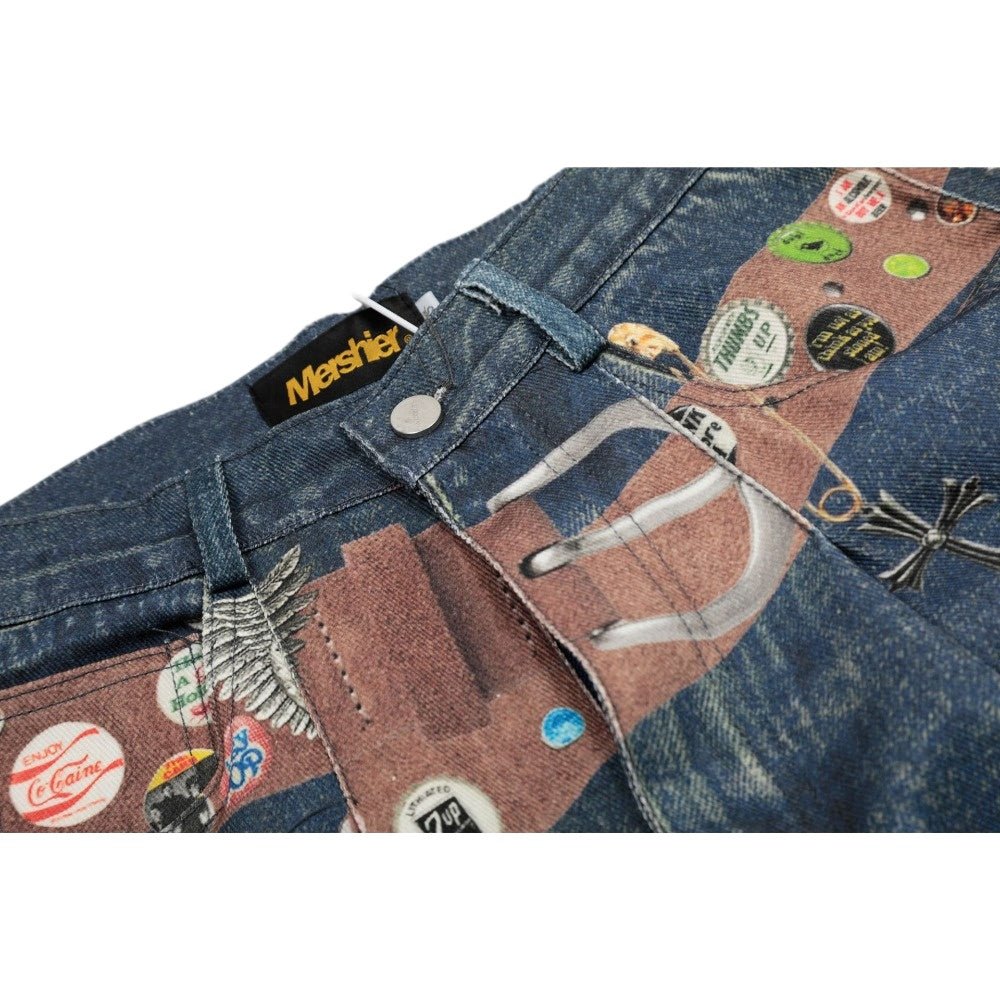 Bottle Cap & Waistband Printed Shorts - Thrashink