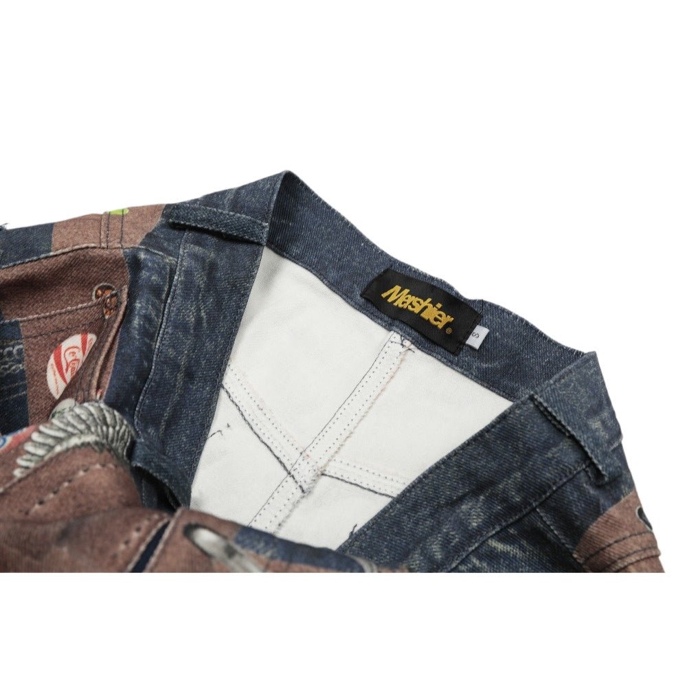 Bottle Cap & Waistband Printed Shorts - Thrashink