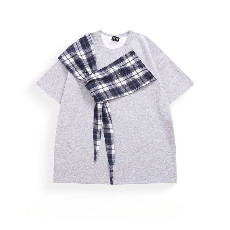 Bowknot Plaid Patchwork T-Shirt - Thrashink