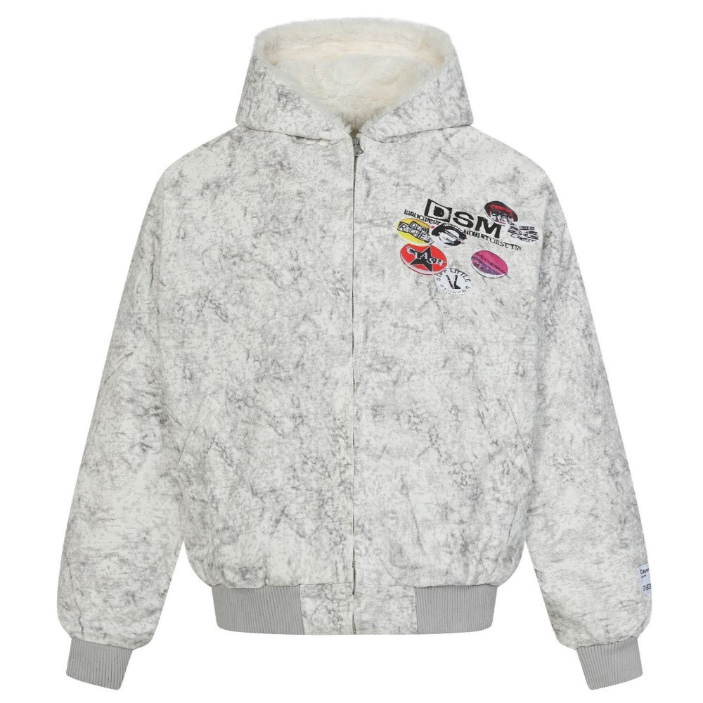 Branch Camouflage Print Faux Fur Lined Jacket - Thrashink