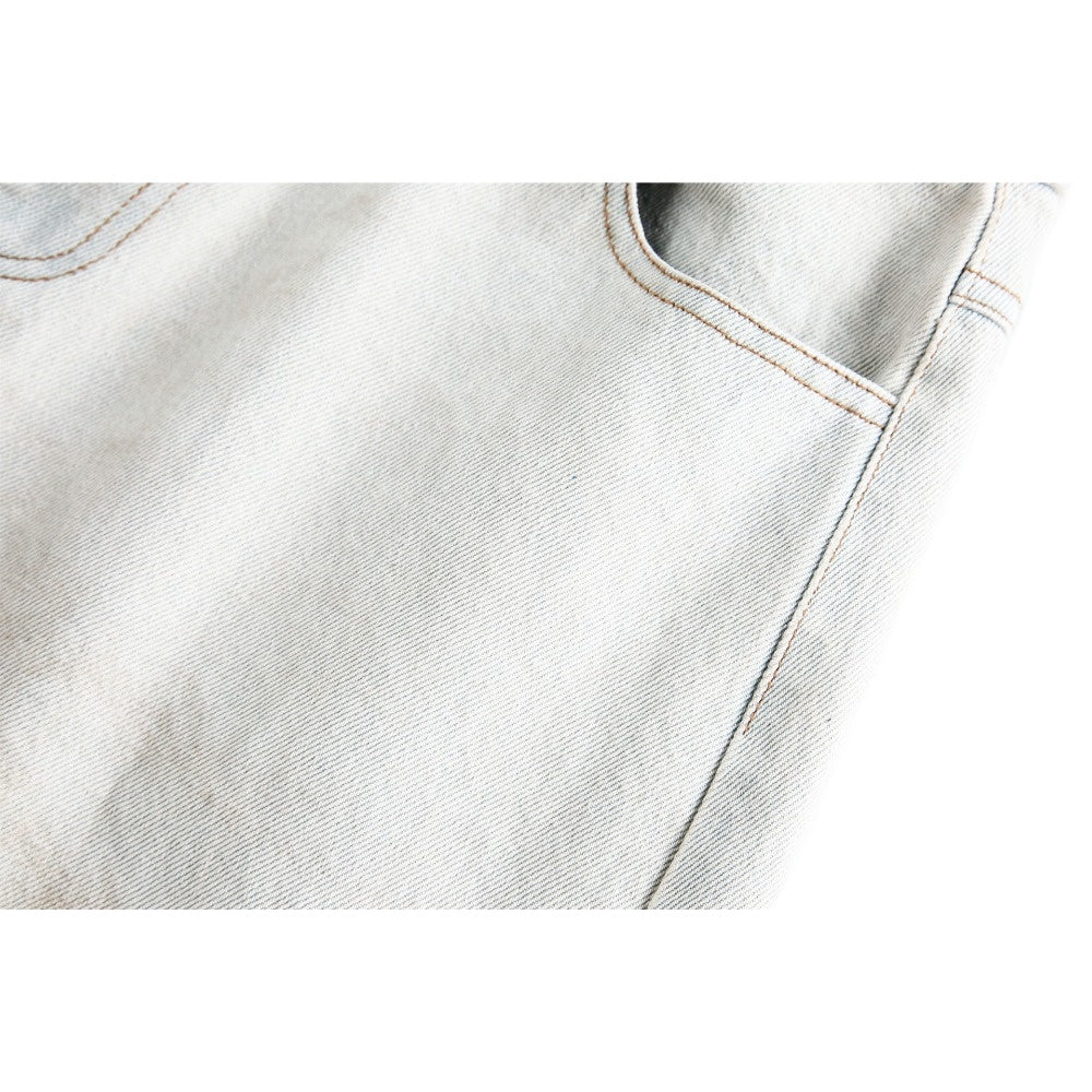 Distressed Faded Plush Waistband Patchwork Jeans