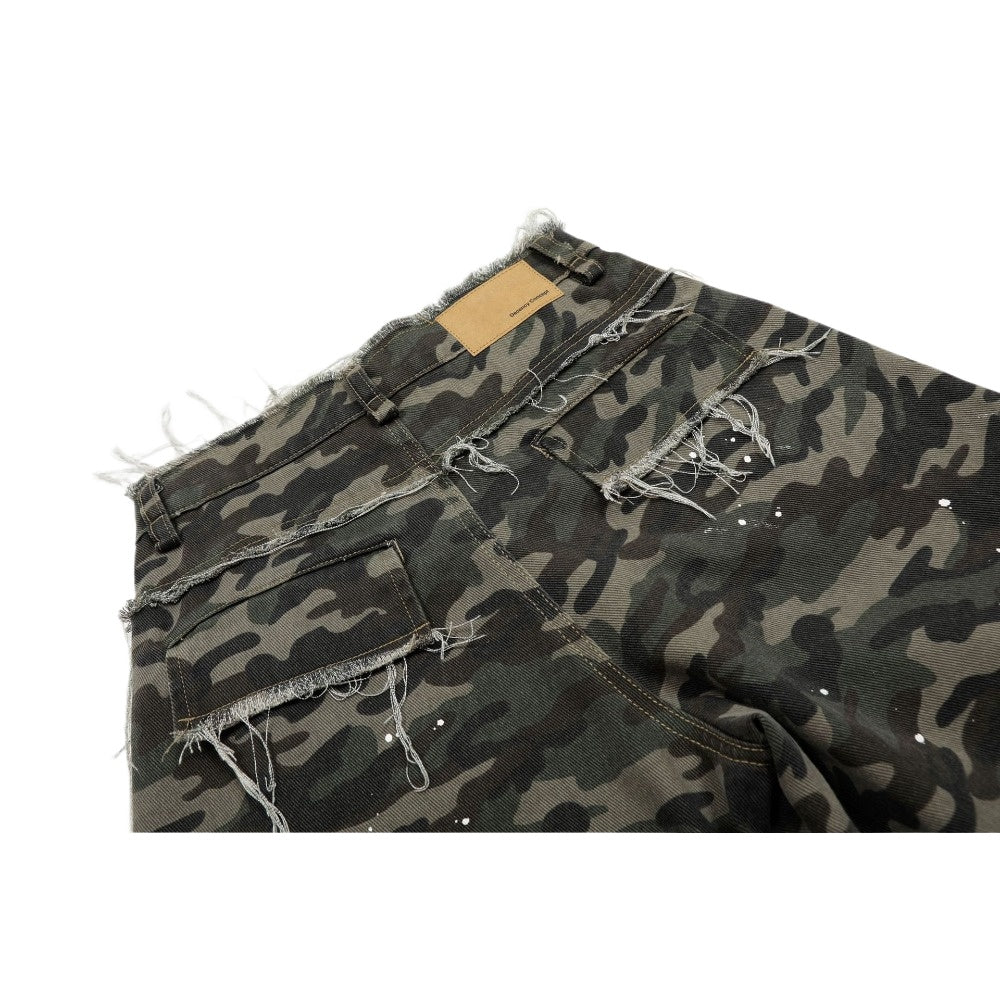 Camo Hand Frayed Cargo Shorts - Thrashink