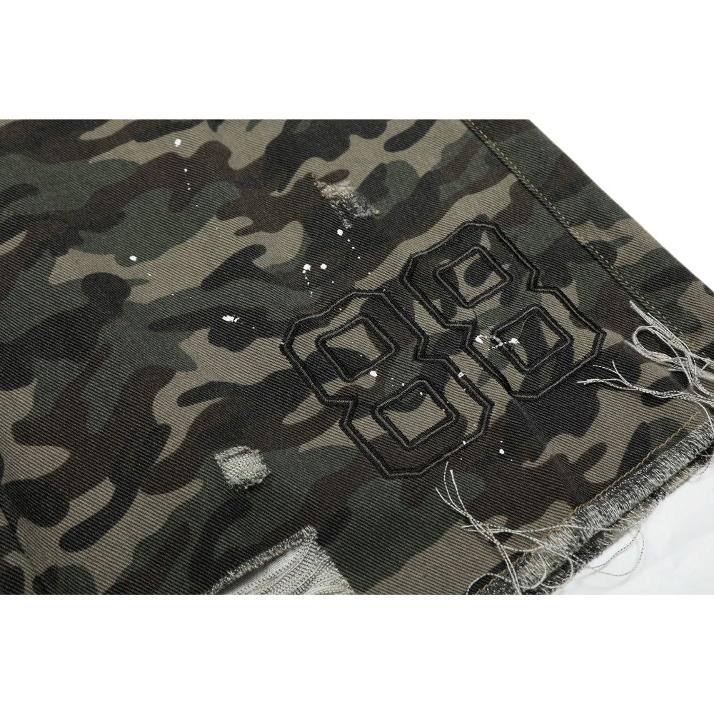 Camo Hand Frayed Cargo Shorts - Thrashink