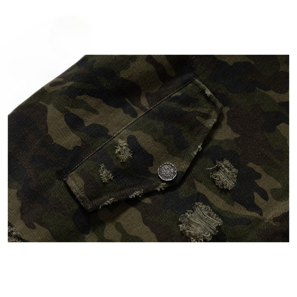 Camouflage Distressed Hooded Padded Jacket - Thrashink