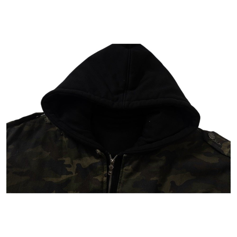 Camouflage Distressed Hooded Padded Jacket - Thrashink