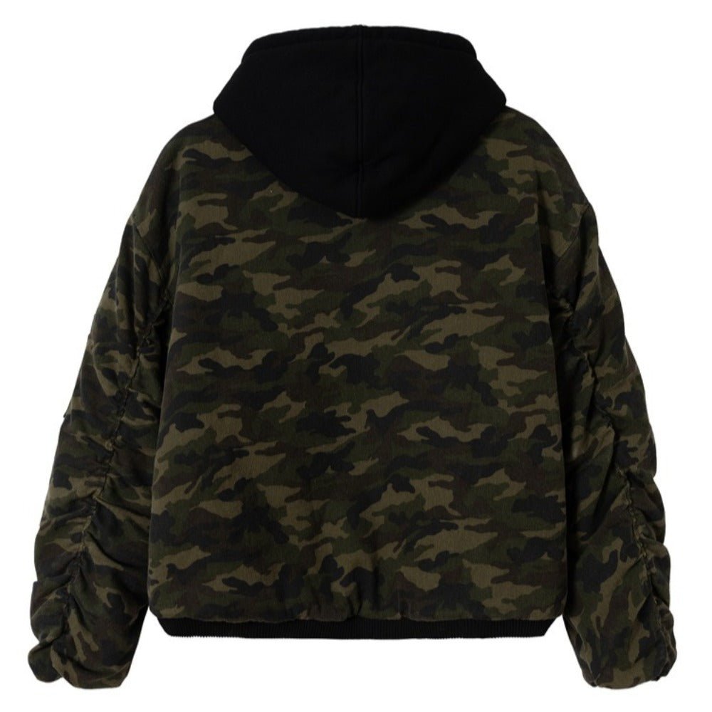 Camouflage Distressed Hooded Padded Jacket - Thrashink