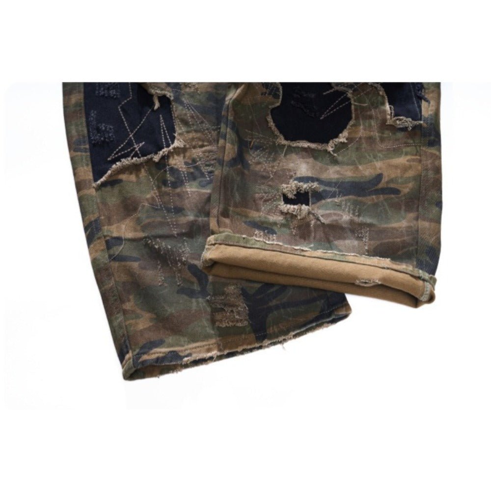 Camouflage Distressed Patchwork Jeans - Thrashink
