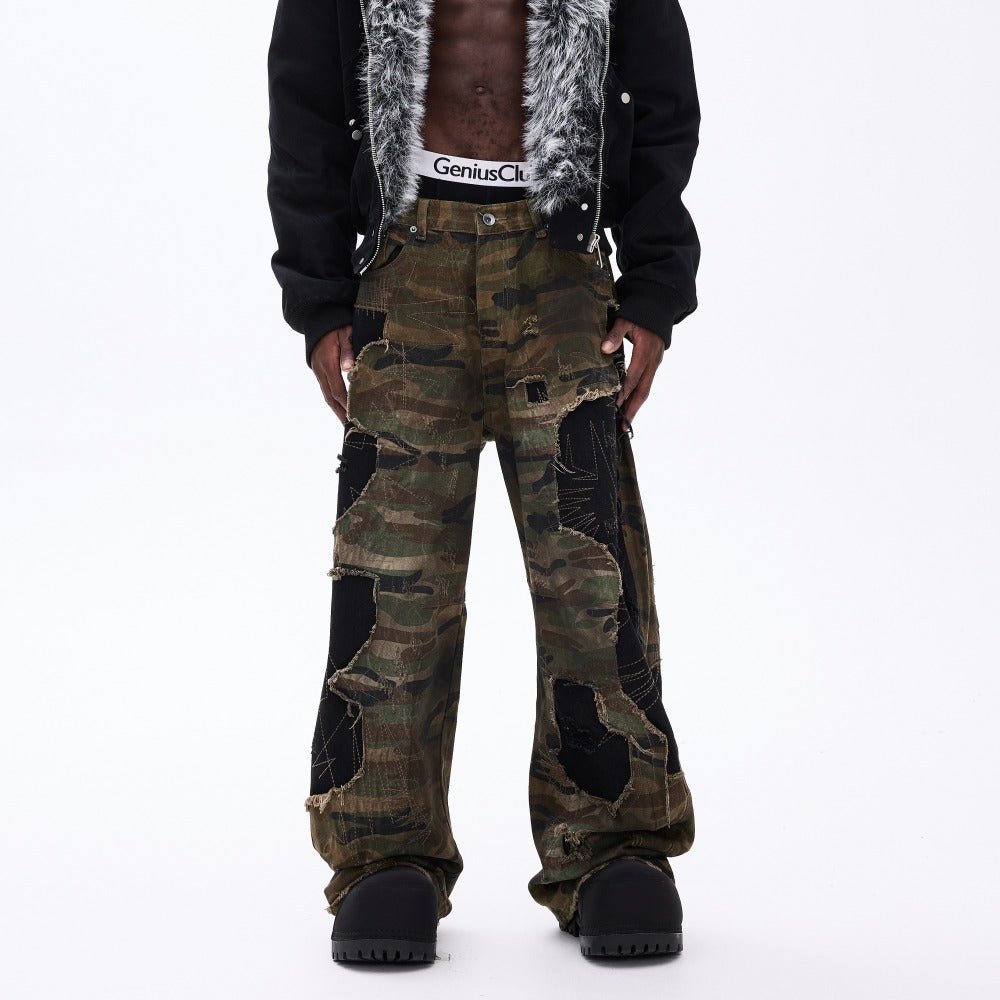 Camouflage Distressed Patchwork Jeans - Thrashink
