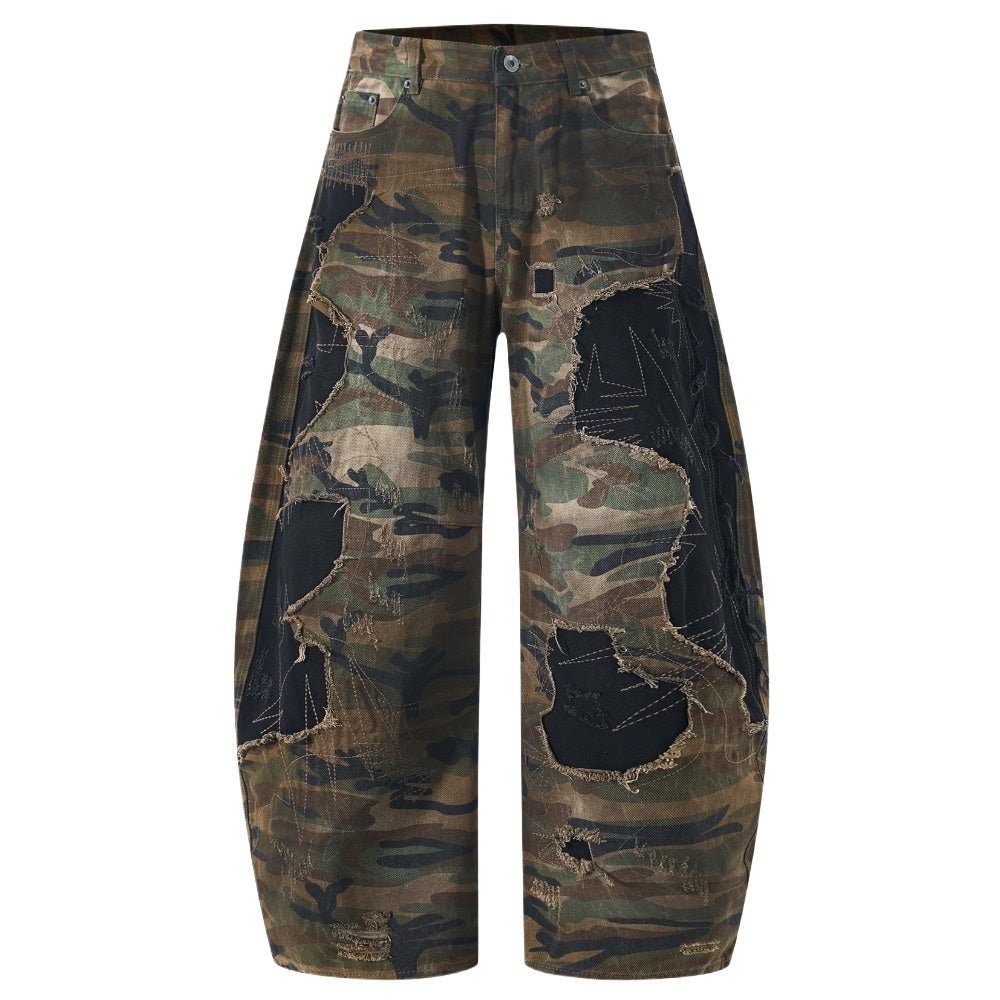 Camouflage Distressed Patchwork Jeans - Thrashink
