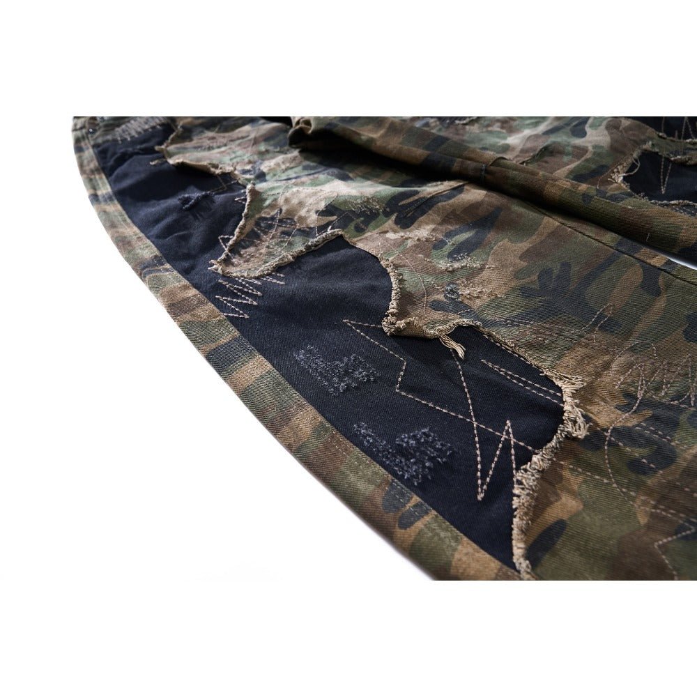 Camouflage Distressed Patchwork Jeans - Thrashink