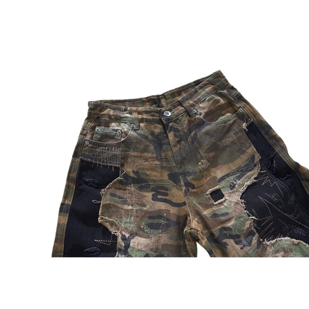 Camouflage Distressed Patchwork Jeans - Thrashink