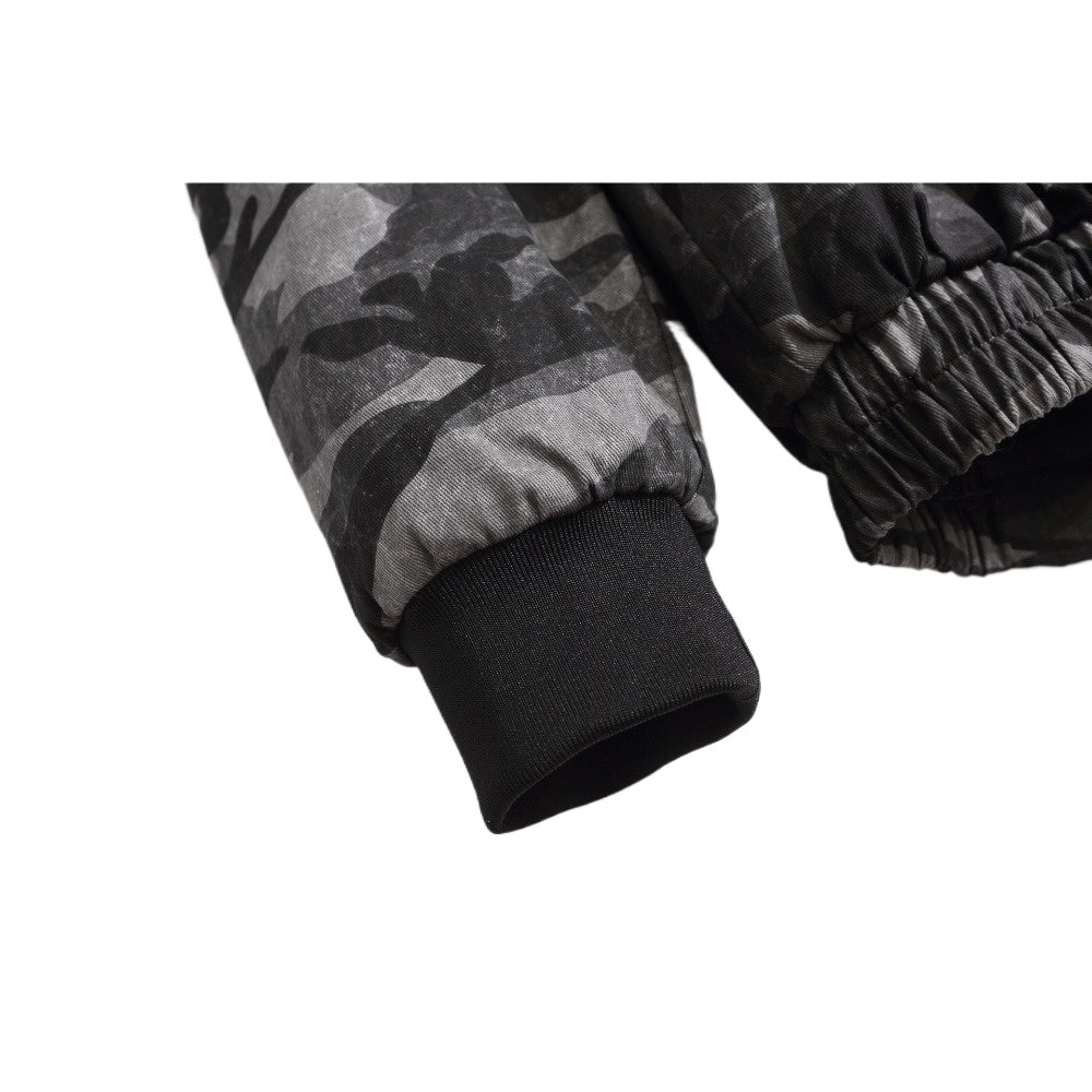 Camouflage Faux Fur Hooded Bomber Jacket - Thrashink