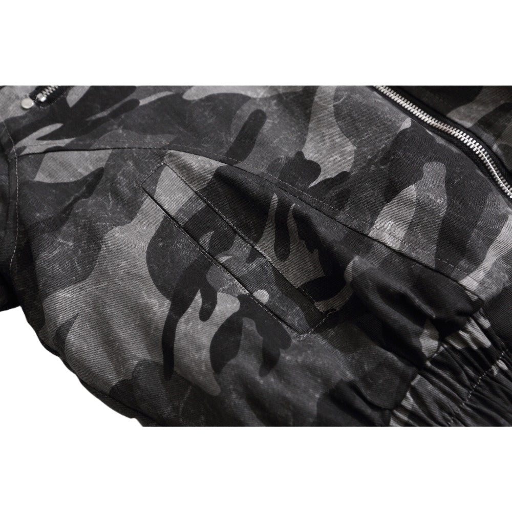 Camouflage Faux Fur Hooded Bomber Jacket - Thrashink