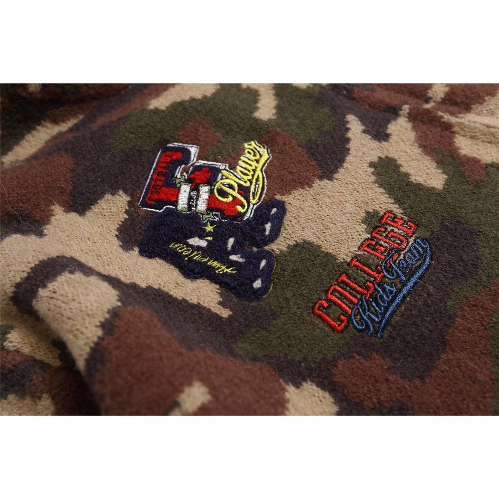 Camouflage Faux Fur Knit Zip - Up Hoodie - Thrashink