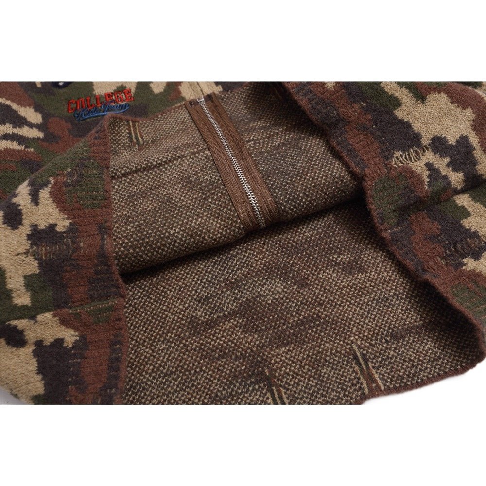 Camouflage Faux Fur Knit Zip - Up Hoodie - Thrashink
